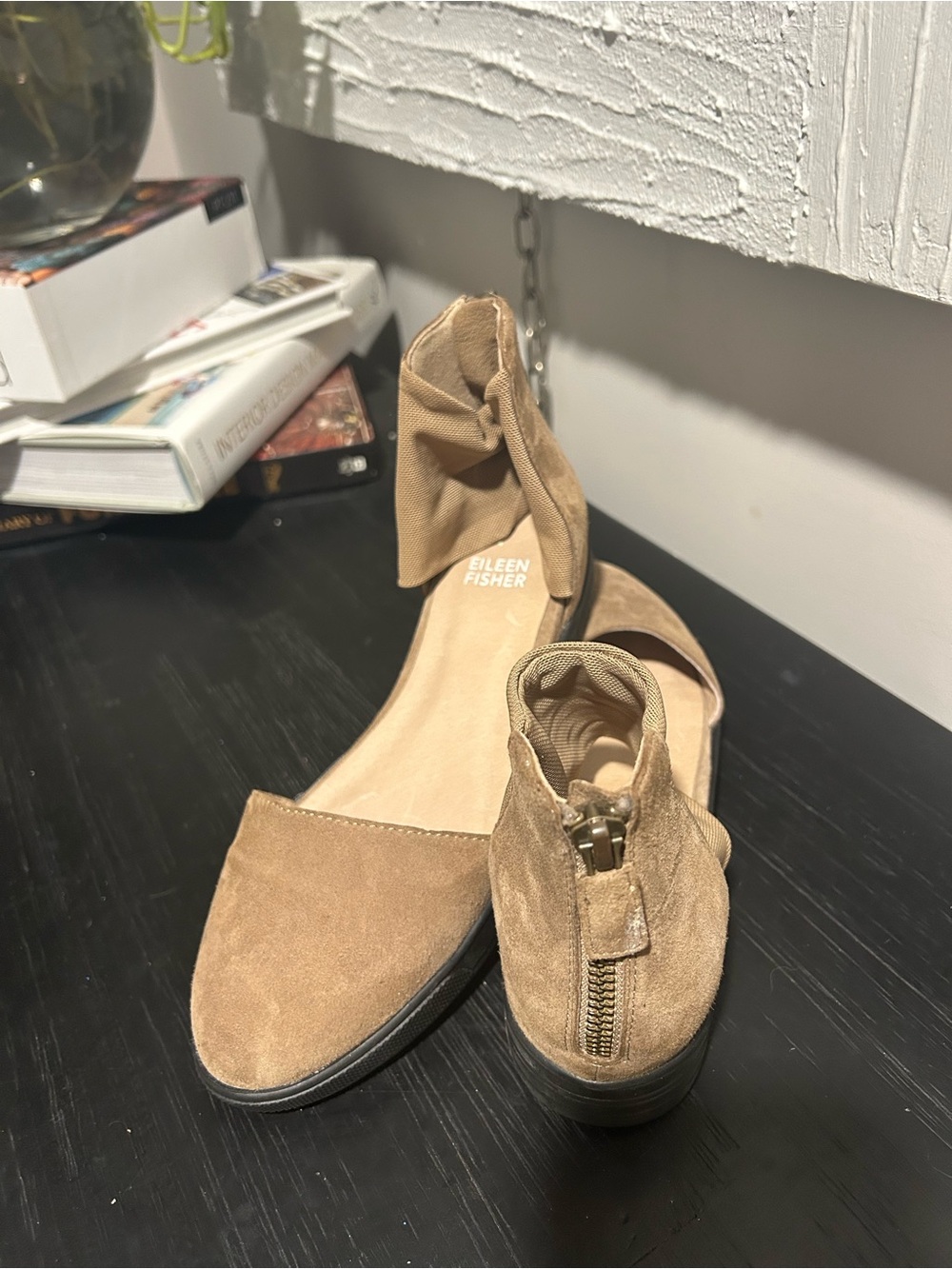 Eileen Fisher Hutton Suede Ankle Strap d'Orsay Flats - Tan / Taupe - Size